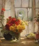 James Valentine Jelley, A Cottage Window, oil on canvas