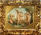 P. Toschi, Three Cherubs forging Weapons at a Pool of Water within a Rocky Landscape, watercolour