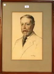 James Paterson, Head and Shoulders Portraits of Bearded Gentlemen, 1918, two pencil and crayon drawings