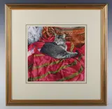 Lesley Fotherby, Willow in the Pink' (Study of a Cat), watercolour circa 2000