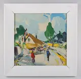 George Deakins, Figures on a Village Road, mid/late 20th century acrylic on board