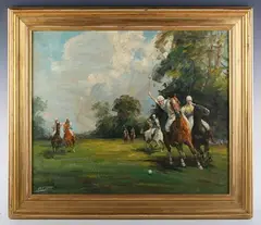 H.F. Scott, Polo Players, oil on canvas