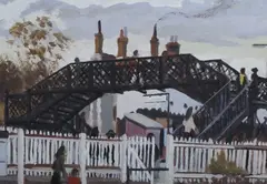 George Manchester, Railway Bridge with Figures, 1979, oil on board