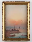 Niels Hans Christiansen, Coastal View at Sunset, oil on board