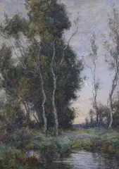 William Henry Wilkinson, Evening Light over a River Landscape, watercolour