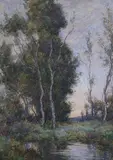 William Henry Wilkinson, Evening Light over a River Landscape, watercolour