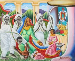 Gerard Valcin, Figures at a Church Feast, oil on canvas
