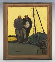 Gwilym John Blockley, Evening Stroll’ (Two Fishermen by a Boat), oil on board
