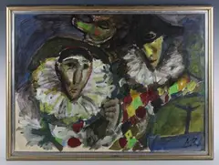 Luther Roberts, Pierrot and Harlequin with Mask, oil on paper