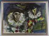 Luther Roberts, Pierrot and Harlequin with Mask, oil on paper