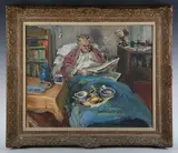 Marjorie M. Incledon, Breakfast in Bed, oil on canvas