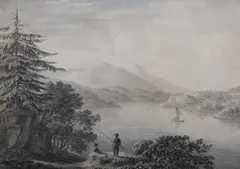 Anthony Devis, Anglers in a Lakeland Landscape, monochrome watercolour over pencil on laid paper