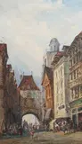 Thomas Colman Dibdin, Continental Street Scene, watercolour