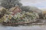 James Orrock, A Study’ (River Scene with Thatched Cottage), watercolour