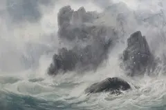 George Lowthian Hall, Rocky Coastline during a Storm, 1876, watercolour