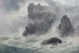 George Lowthian Hall, Rocky Coastline during a Storm, 1876, watercolour