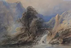 Cornelius Pearson, A Waterfall in the Lake District, 1857, watercolour