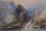 Cornelius Pearson, A Waterfall in the Lake District, 1857, watercolour