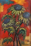 Arthur Lutenbacher, Sunflowers, oil on canvas laid onto board