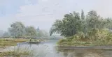 Edward Beacham Lait, River Landscape with Figures in a Punt, 1882, watercolour