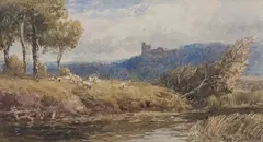Thomas Pyne, River Landscape with Distant Castle, 1878, watercolour