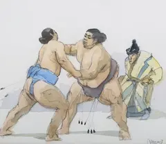 Ken Symonds, Sumo Wrestlers 2, watercolour over pencil