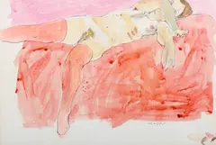 Trevor Willoughby, Reclining Female Nude, watercolour over pencil
