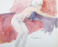Trevor Willoughby, Female Nude, watercolour over pencil