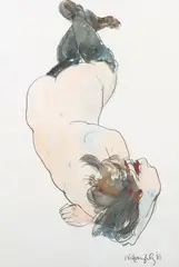 Trevor Willoughby, Female Nude with Stockings, watercolour over pencil