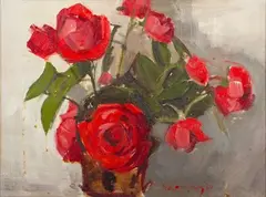 Trevor Willoughby, Red Roses, oil on canvas