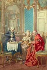 Renato Moretti, Tea with a Cardinal, watercolour