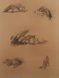 Raoul Millais, Studies of Foxes, 1928, pastel with coloured chalks