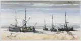 Jorge Aguilar-Agon, Coastal View with Beached Boats, oil on board