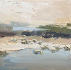 Tin Odescalchi, Early morning frost & sheep, Evenlode, 21st century oil on canvas