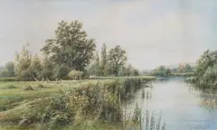 Henry John Kinnaird, On the Thames near Pangbourne, watercolour with gouache