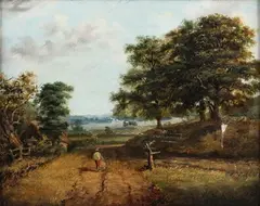 Christian Rosenberg, Landscape with Figure on a Country Road, oil on canvas