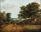 Christian Rosenberg, Landscape with Figure on a Country Road, oil on canvas