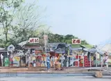 Stephen Thomas, Stanley Market, Hong Kong, watercolour with gouache