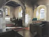 Terry Copping, The Interior, St Botolphs Church, Hardham, watercolour