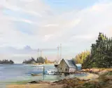 A Hurricane Hole, Maine by Jeremy Rugge-Price, oil on canvas, sold Aug 2024