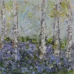 Sally Stafford, Birch and Bluebells, 2009, oil with acrylic on canvas