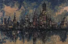 Paul Mann, Cityscape Nocturne, oil on canvas