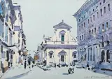 David Sumner, Street Scene with Basilica, Rome, watercolour