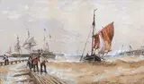 Richard Henry Nibbs, Sailing Vessels in a Stiff Breeze in the Harbour at Shoreham-by-Sea, watercolour
