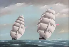 Christopher J. Guise, American and British Clippers off the Scilly Isles, oil on board