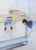 Lesley Fotherby, Dancer in the Mirror bending, London City Ballet, watercolour