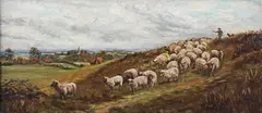 E.A. Andrew, Shepherd and Flock on the Sussex Downs, 1907, oil on canvas