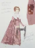 Charles Knode, Countess Rastova and Princess Helene (Costume Designs for War and Peace), a pair of 20th century mixed media ink with gouache and fabric collage