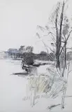 Rodrigo Moynihan, Sawbridgewirth, charcoal with watercolour and chalk