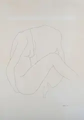 Allan Chidgery, Female Nude Study, pen with ink